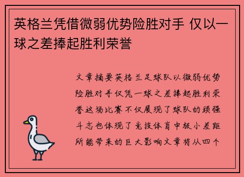 英格兰凭借微弱优势险胜对手 仅以一球之差捧起胜利荣誉