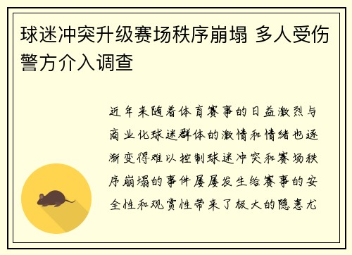 球迷冲突升级赛场秩序崩塌 多人受伤警方介入调查
