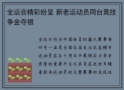 全运会精彩纷呈 新老运动员同台竞技争金夺银