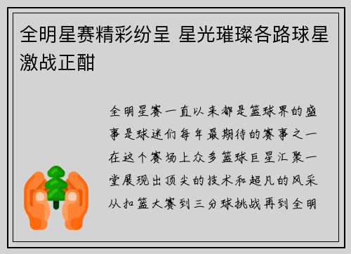 全明星赛精彩纷呈 星光璀璨各路球星激战正酣